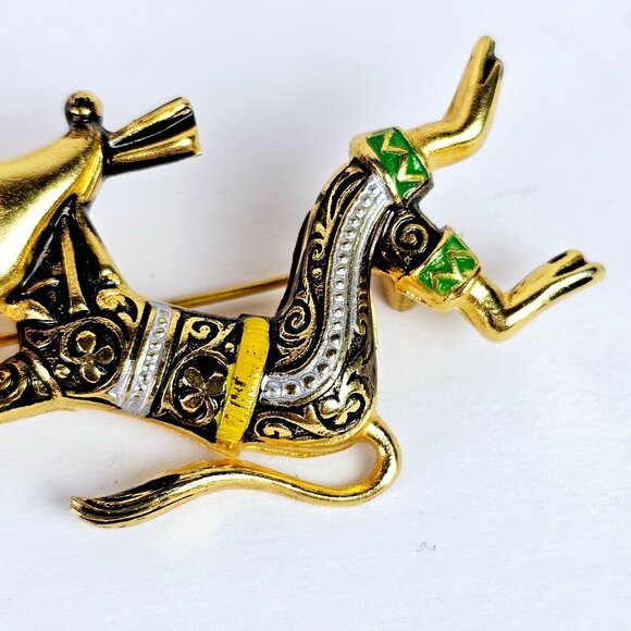 Vintage 50's Spanish Damascene Scatter Relaxing Mouse Gold & Black Pin Brooch - Picture 3 of 5